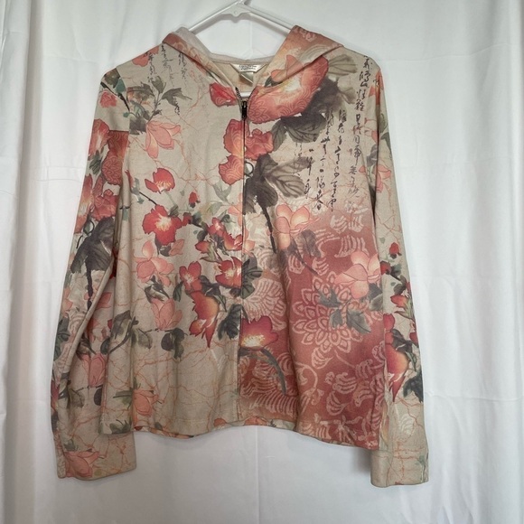 Christopher & Banks Jackets & Blazers - Christopher & Banks Peach floral light weight zippered jacket​​​​​​​​​​​